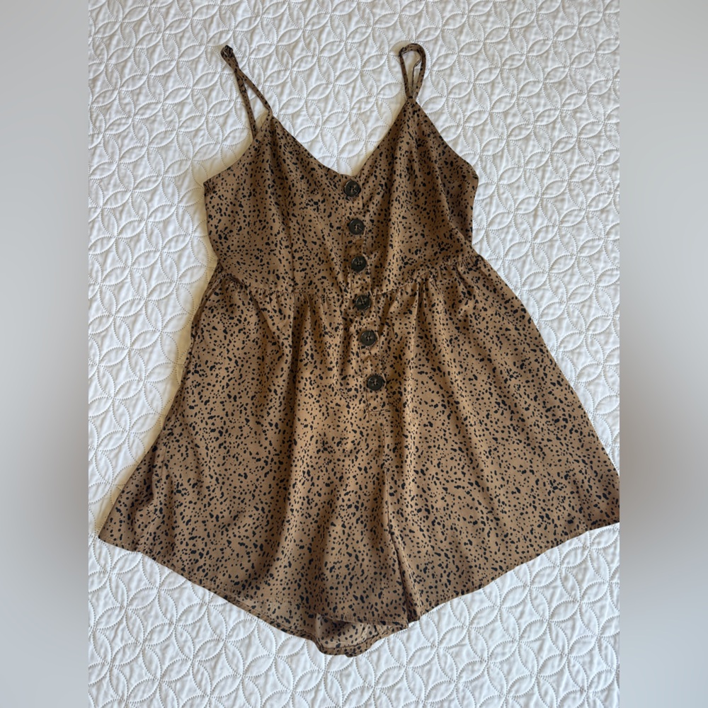 Brown Spotted Button-Down Romper
